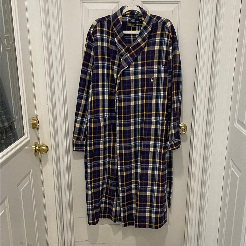 Plaid Ralph Lauren Long Robe with Embroidered Logo
